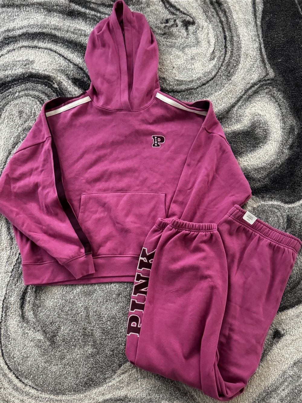New V.S. PINK Pink Striped Drawstring Varsity Logo Set XXL